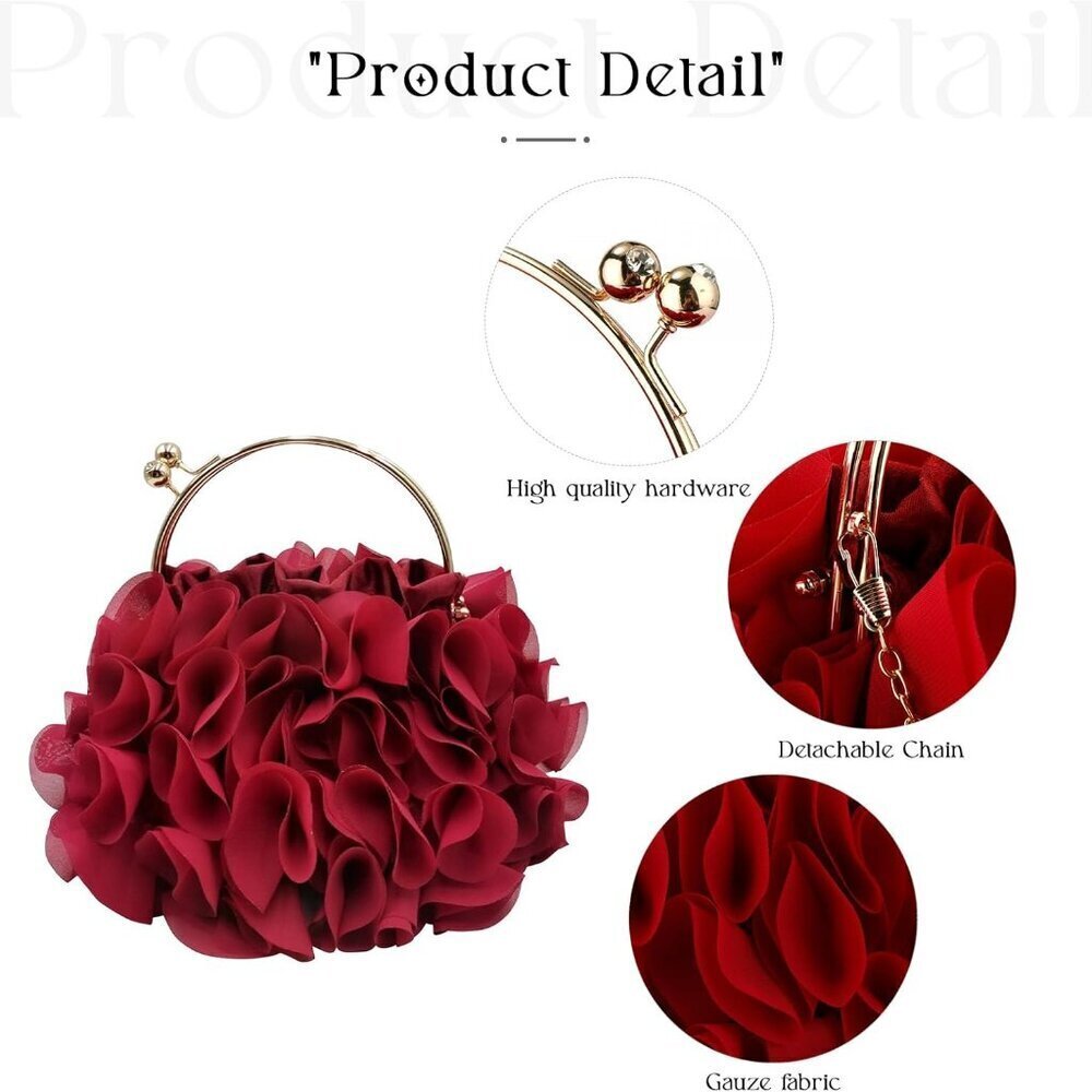 Women Evening Clutch Bag Satin Floral Chain Prom Wedding Party Purse - Picture 3 of 7